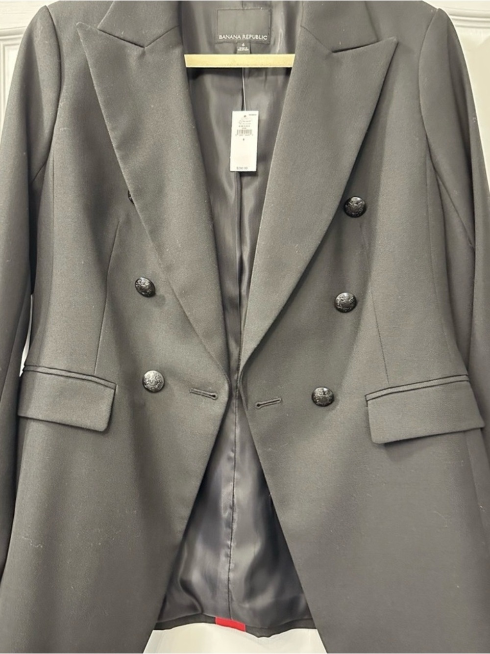 Banana Republic Black Double Breasted Blazer with Red Back Stripe Size 6